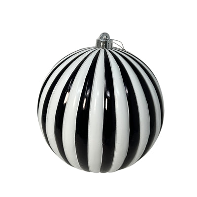 6" Vertical Striped Ball Ornament | Black/White