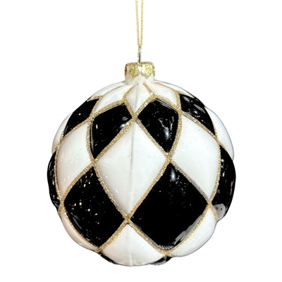 5.5" Black Check Glass Ornament