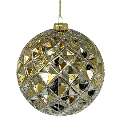 6" Mercury Finish Diamond Plastic Ball Ornament | Gold/Champagne