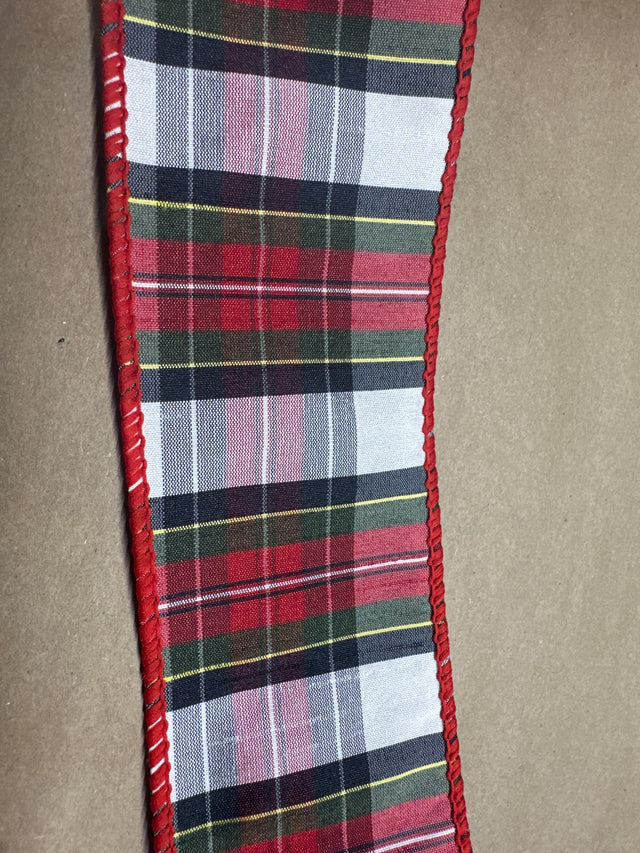 2.5" Plaid Wired Edge Ribbon Red | Green | White | Black - 25 Yards