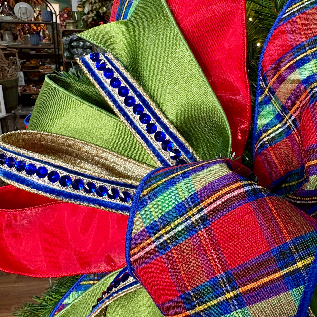 20" Royal Blue Jewel Plaid Designer Bow