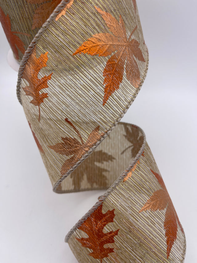 2.5" Metallic Raised Leaf Wired Edge- 10 Yards