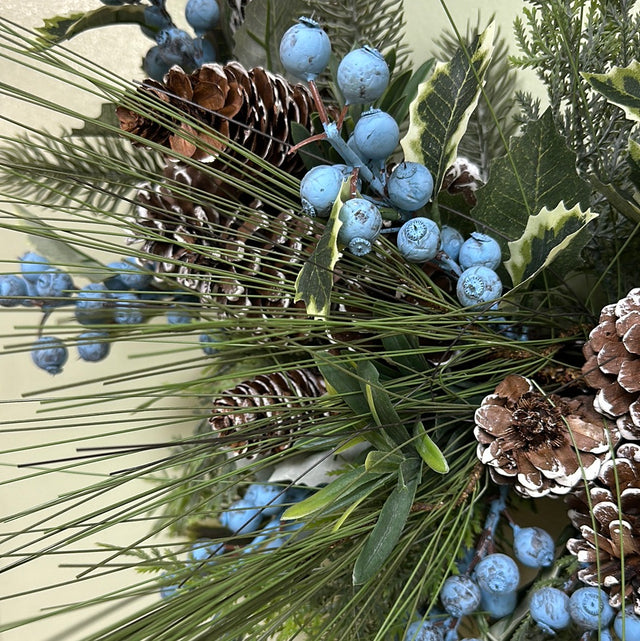 20" Blueberry and Snow Cypress/Cones Vine Designer Wreath