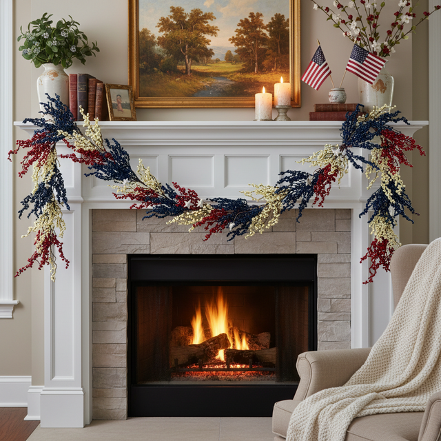 48" Patriotic Berry Garland with Stars
