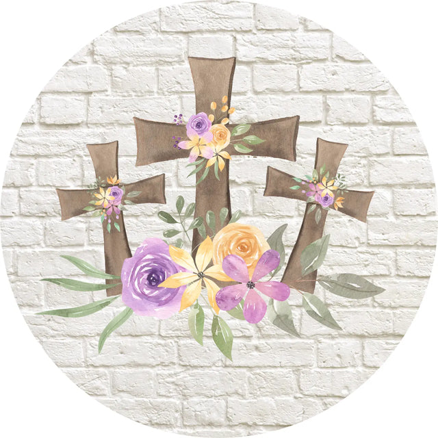 Easter Crosses 10" Round Metal Sign