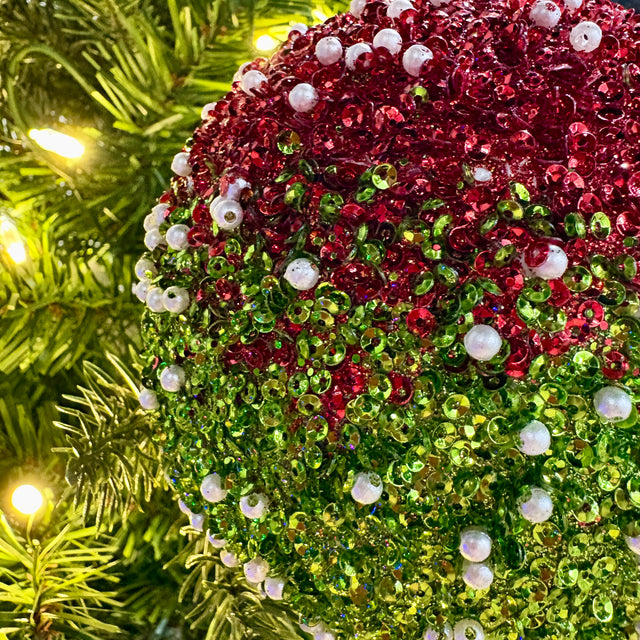 4.75" Dazzling Sequin Pearl Ombre Ball Ornament | Green/Red