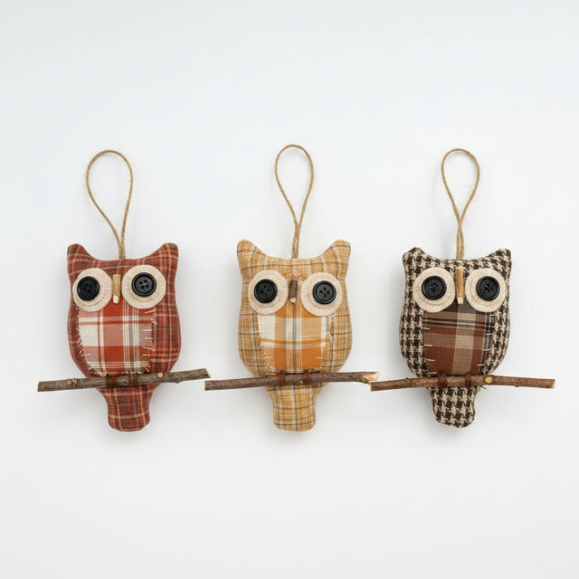 5.5" Plaid Owl Ornament | Set of 3
