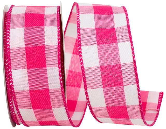 1.5" Fuchsia Celine Check Plaid Twill Wired Edge | 10 Yards