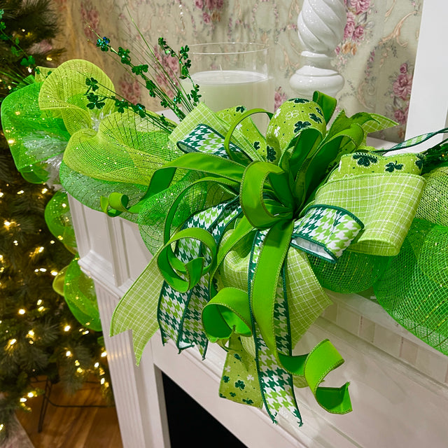 9' St. Patricks Day Garland Decor | Handtied Designer Bow