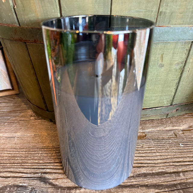 5.9"/6.9" Glass LED Wick Candle | Gray Glass with White Candle (Multiple Sizes)