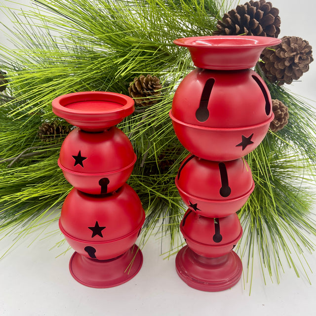 10-12.5" Red Jingle Bells Candle Holder -Set of 2