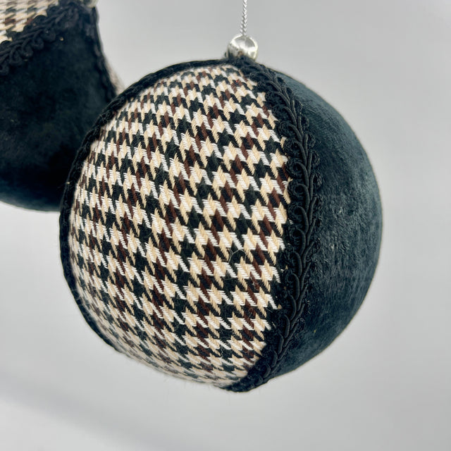 Houndstooth Ball and Onion Ornaments, Set of 2 in Brown or Black
