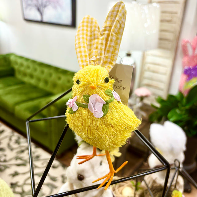 7" Yellow Chick w/Gingham Bunny Ears