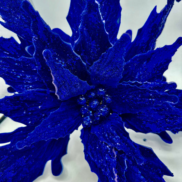 16" Midnight Blue Velvet Poinsettia Pick