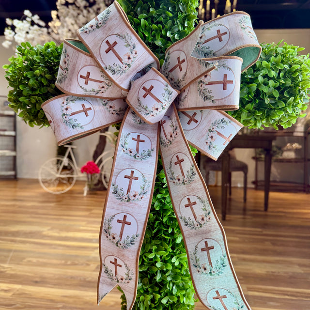 27" Springtime Devotional Boxwood Wreath with Ribbon Bow