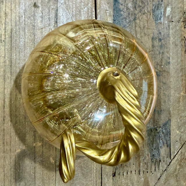 2.8" Iridescent Amber Blown Glass Tabletop Pumpkin