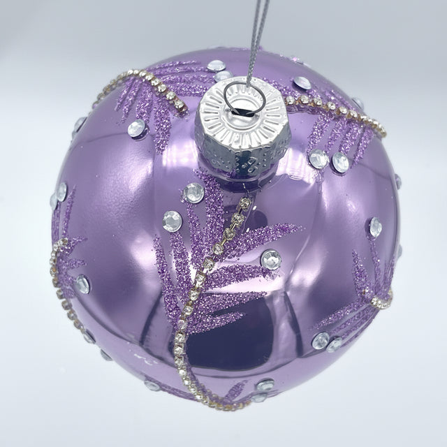 4" Violet Etched Glass with Jewel Ball Ornament