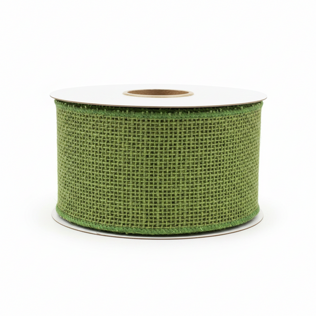 2.5" x 10 YDS Green Grass Burlap Glow Wired Edge Ribbon