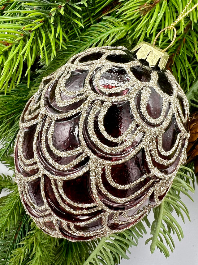 4.5" Burgundy Glass with Glitter Etch Egg Ornament
