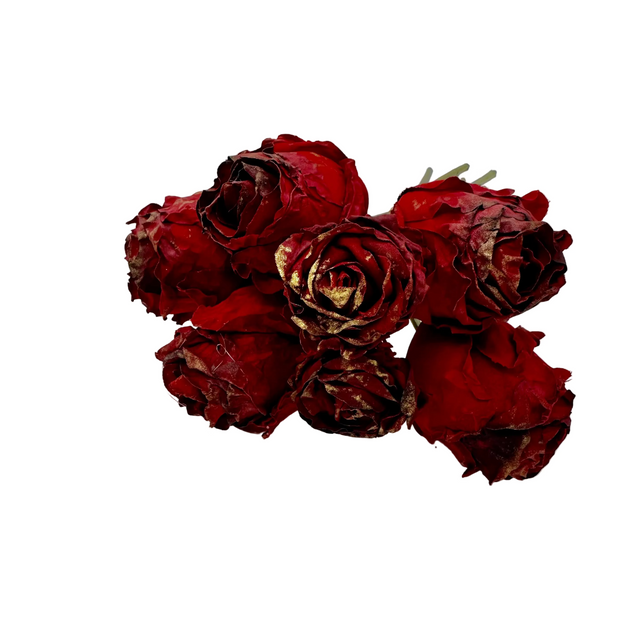 9" Dark Red Faux Dried Gilded Rose Bundle