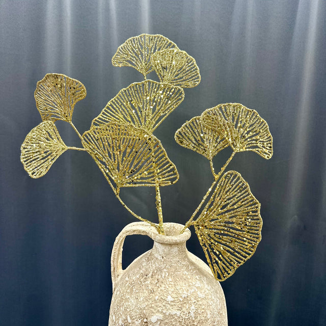 28" Gold Ginkgo Glitter Spray