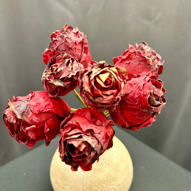 9" Dark Red Faux Dried Gilded Rose Bundle
