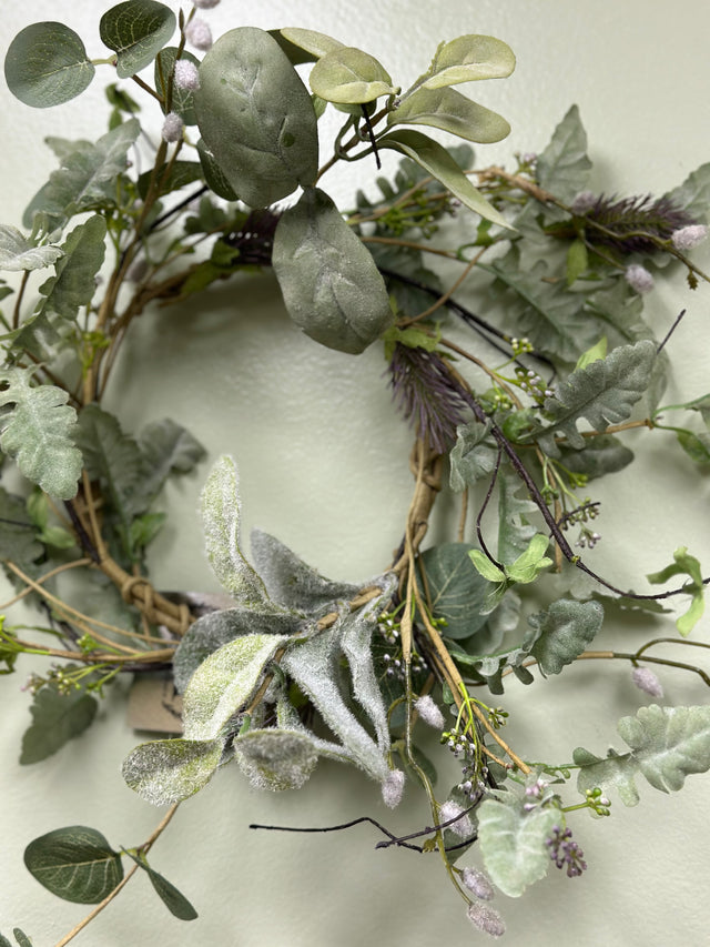 14" Lambs Ear, Willow Thistle, Small Wreath/Candle Ring