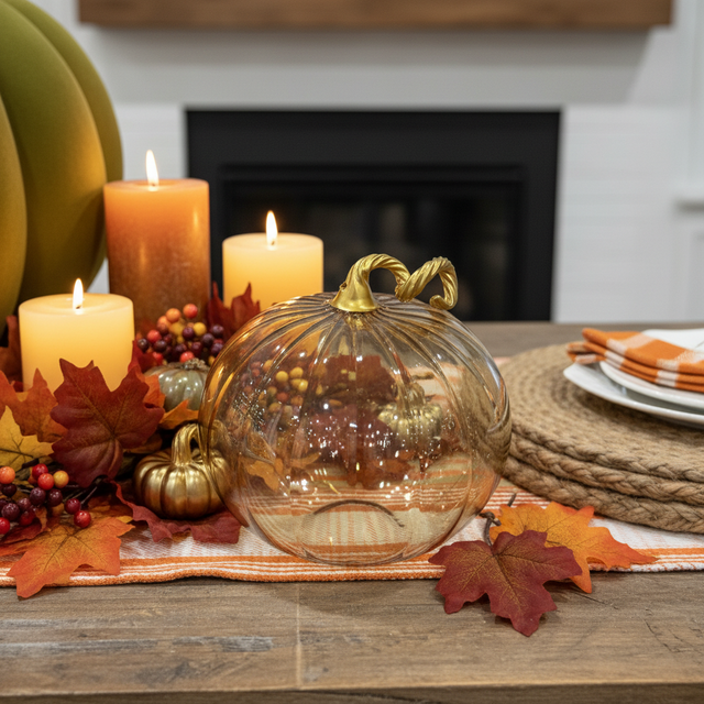 3" Iridescent Cinnamon Blown Glass Tabletop Pumpkin