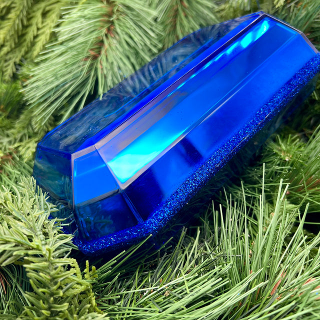 8" Blue Rectangle Jewel Glitter Ornament