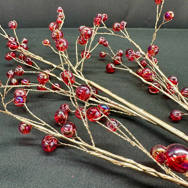 24" Red Iridescent Glass Ball Bead Spray