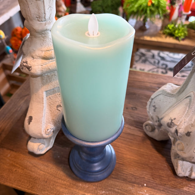 Turquoise Wave Top Smooth Pillar Candle