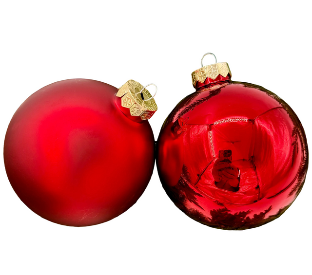 4" Red Glass Bauble Ornament- 2 Shiny/2 Matte