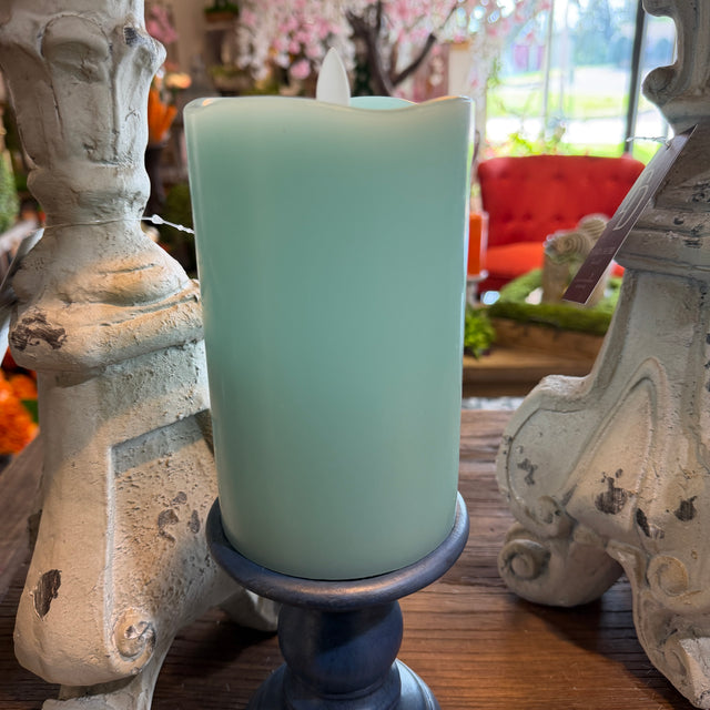Turquoise Wave Top Smooth Pillar Candle