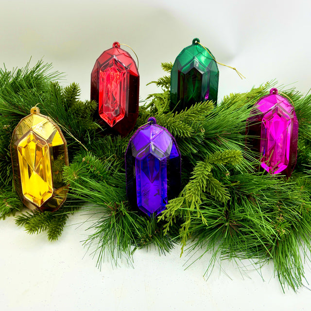 4"-5" Purple Jewel Glitter Ornaments- Set of 4