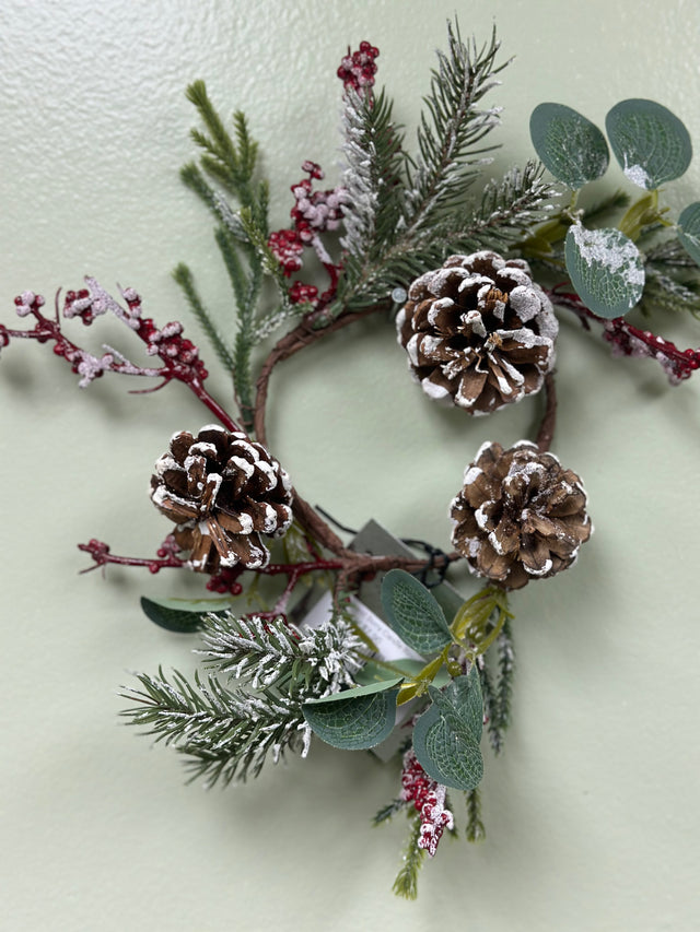 10" Pinecone and Berry Candle Ring