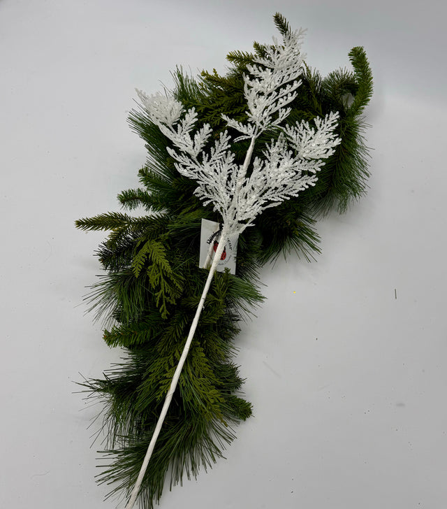 White Glittered Sequin Leaf Spray