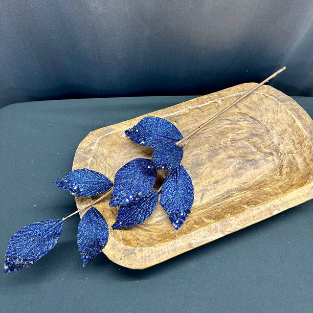26" Blue Glitter/Sequin Tip Beach Leaf Spray