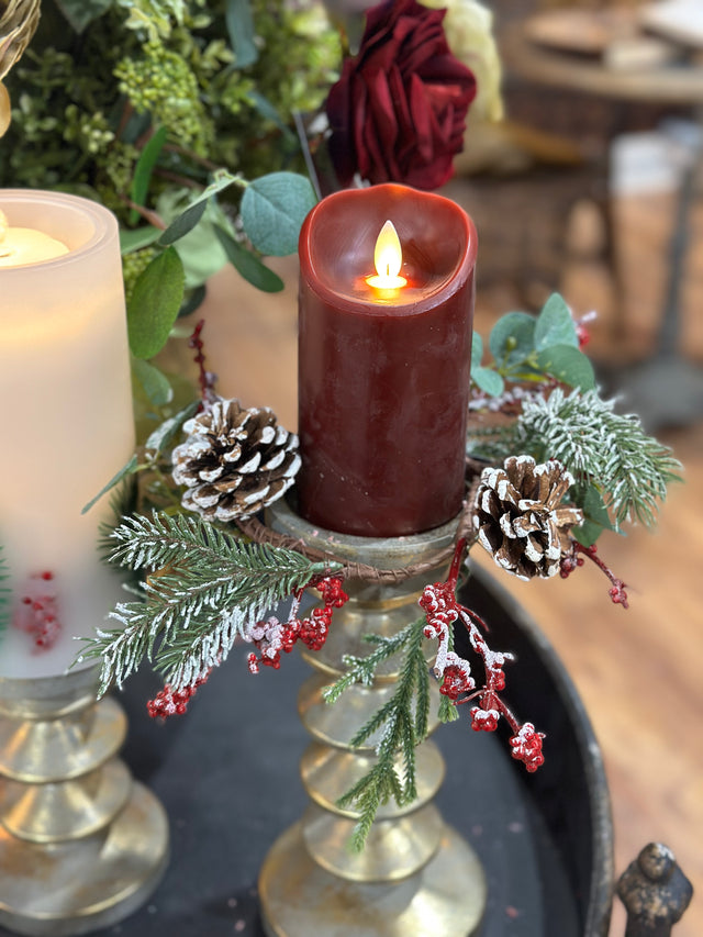10" Pinecone and Berry Candle Ring