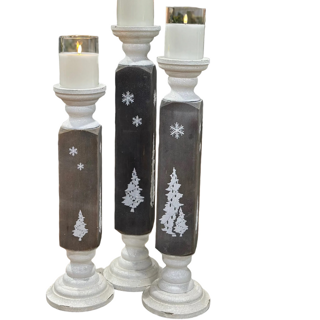 28.5", 25.5"& 22.5" Wood Pillar Candle Holder Set Of 3