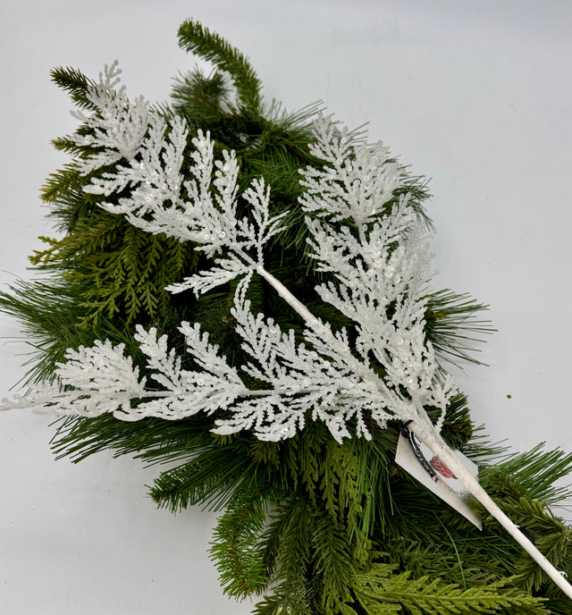 White Glittered Sequin Leaf Spray
