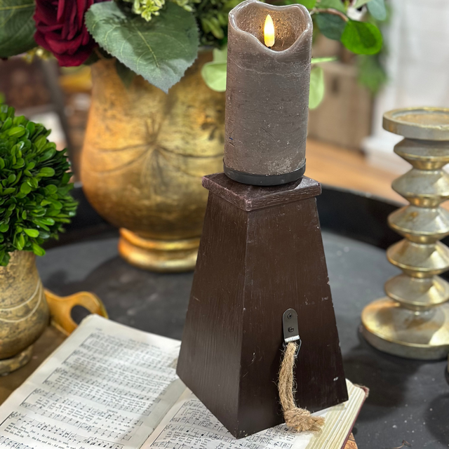 9" Wood Candle Holder Coffee