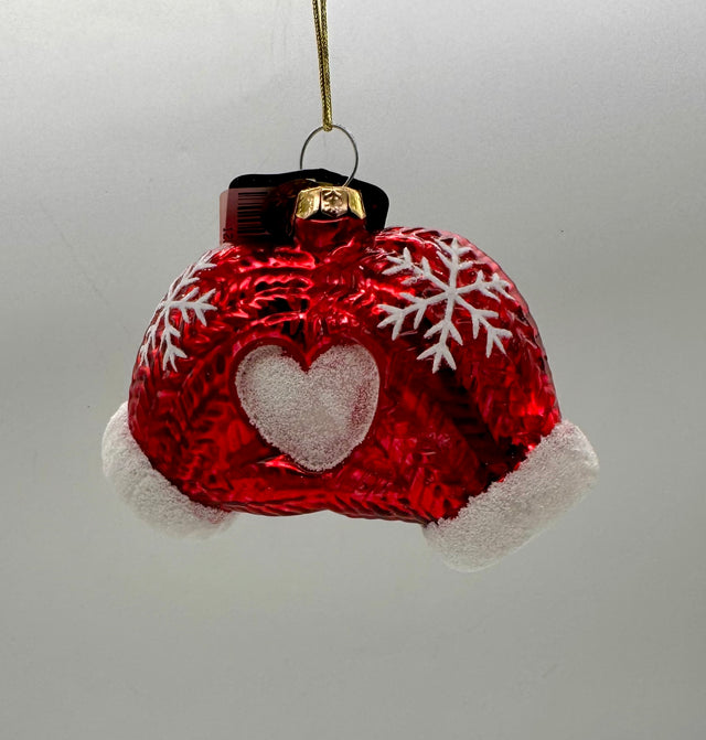 2" Red and White Glass Glove Snowflake Ornament