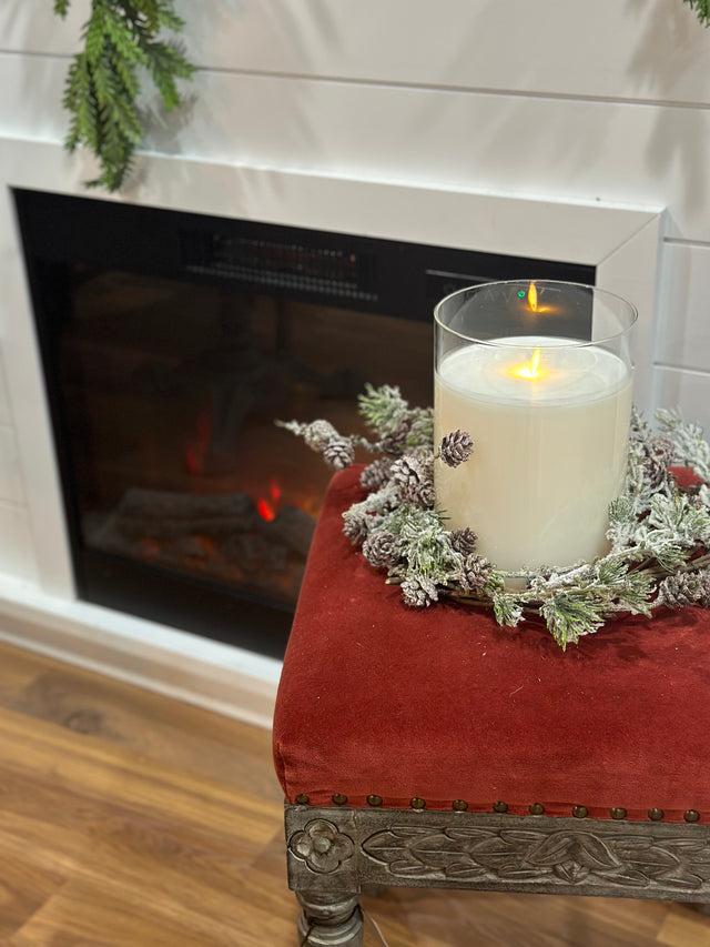 14" Snowy Pine Small Wreath/Candle Ring