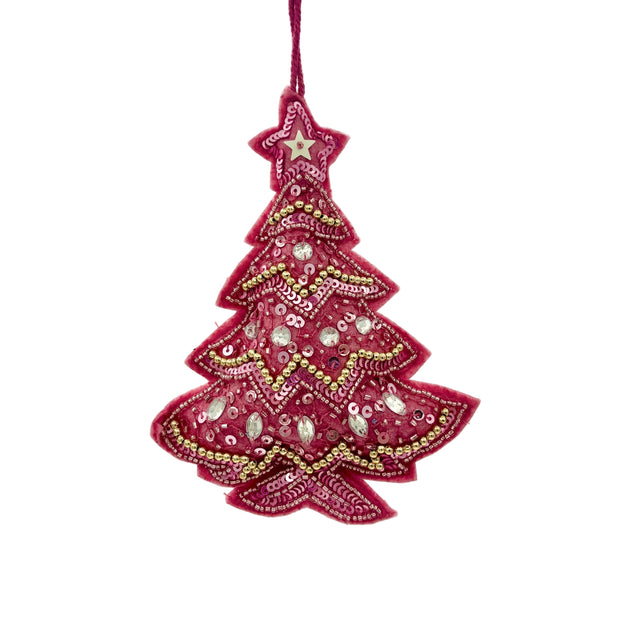 6 inch Embroidered Sequined Bead Tree Ornament, Pink