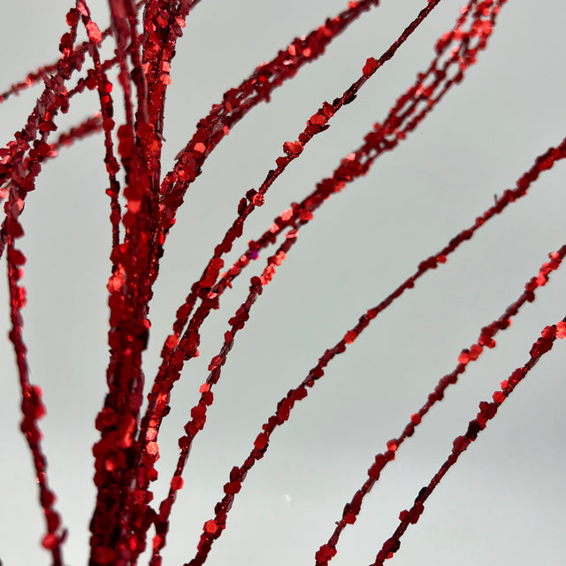37" Wavy Twig Glitter Spray | Red | Silver | Lime Green