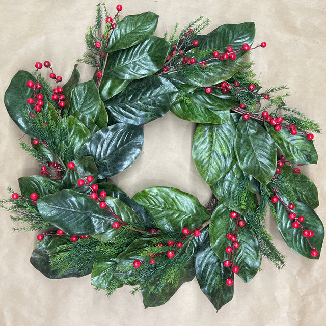 26" Berry Magnolia Leaf Wreath