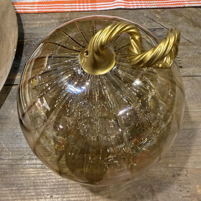 4" Iridescent Cinnamon Blown Glass Tabletop Pumpkin
