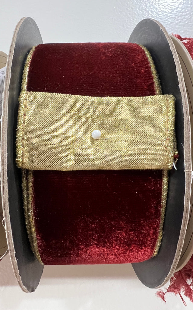 2.5" Ruby Gold Lush Velvet Ribbon- 10 Yards