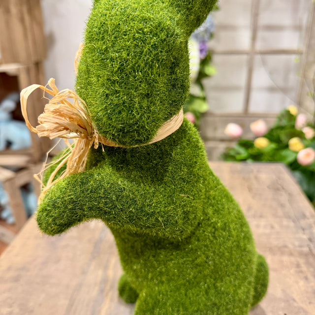16" Moss Rabbit w/Raffia Bow | Easter Bunny Decor (Sold Individually)