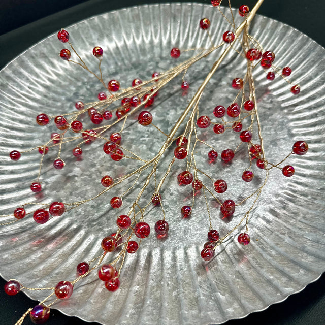 24" Red Iridescent Glass Ball Bead Spray